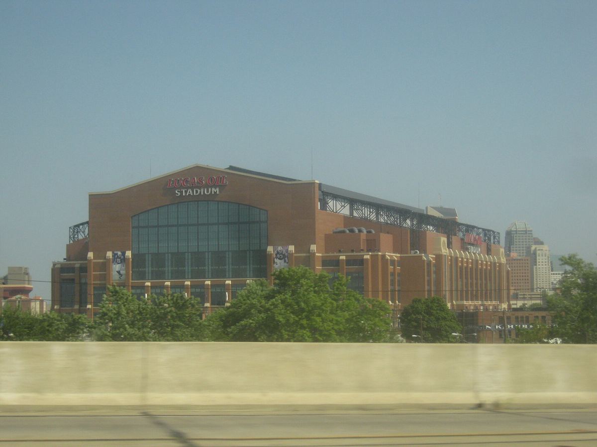 Lucas Oil Stadium in Indianapolis, home of the Colts, seen from outside on a game day.