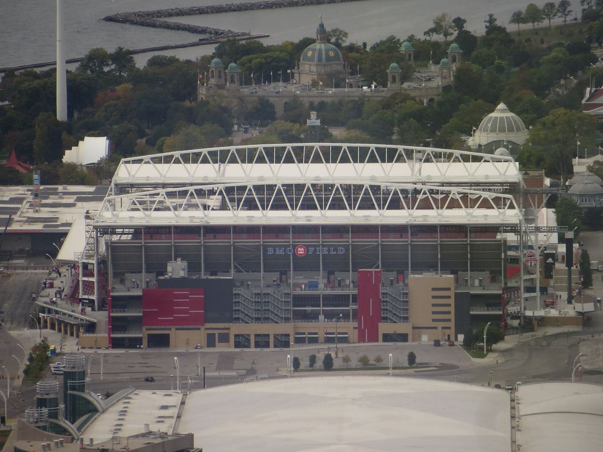 BMO Field in Toronto, the Argonauts' home stadium, seen from the stands on game day.